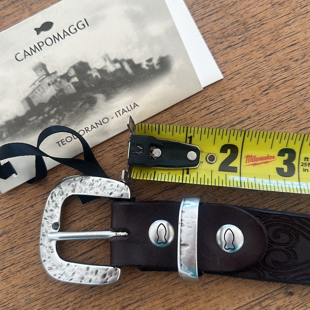 Campomaggi lazer cut tooled studded leather belt. New with tags from Sundance. - Picture 9 of 13